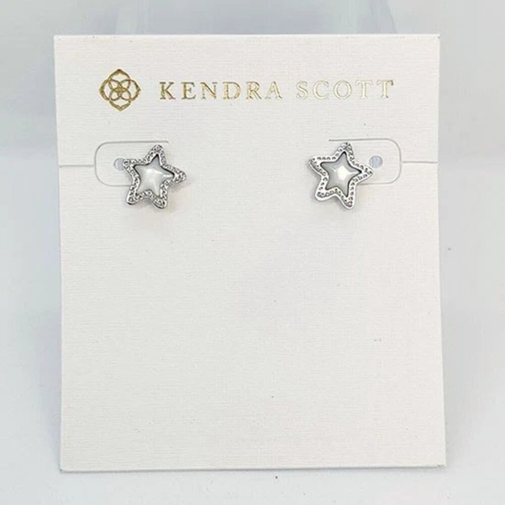 Kendra Scott Jae Silver Star Stud Earrings in Ivory Shell